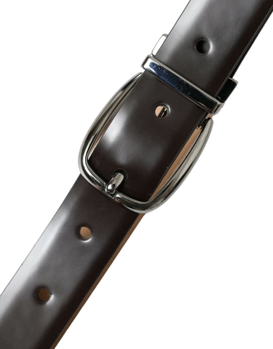 Dolce & Gabbana Gürtel aus dunkelbraunem Leder mit silberner Metallschnalle - Image 5