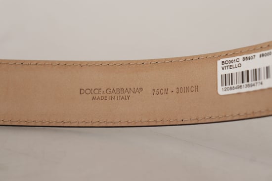 Dolce & Gabbana Schwarz Kalbleder Brauner Backend Metallverschluss Gürtel - Image 4