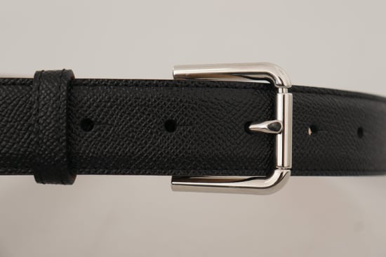 Dolce & Gabbana Schwarz Kalbleder Brauner Backend Metallverschluss Gürtel - Image 5