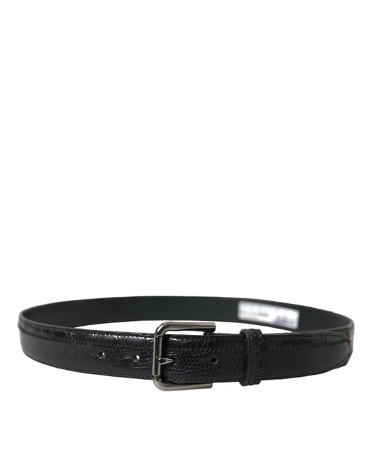 Dolce & Gabbana Schwarzer Exotischer Leder-Gürtel mit Silberner Metallschnalle - Image 2