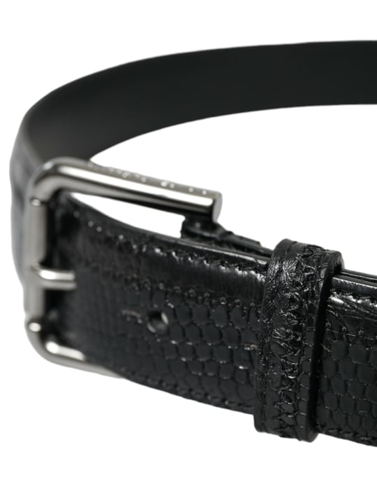 Dolce & Gabbana Schwarzer Exotischer Leder-Gürtel mit Silberner Metallschnalle - Image 3