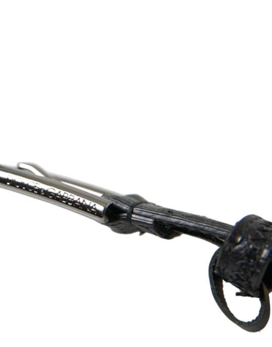 Dolce & Gabbana Schwarzer Exotischer Leder-Gürtel mit Silberner Metallschnalle - Image 4
