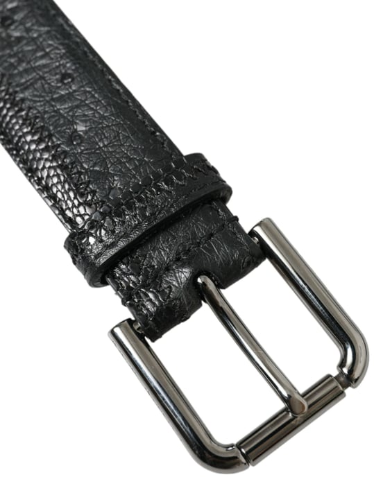 Dolce & Gabbana Schwarzer Exotischer Leder-Gürtel mit Silberner Metallschnalle - Image 5