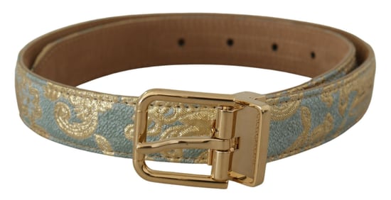 Dolce & Gabbana Blauer Leder-Jacquard Geprägter Gürtel mit goldener Metallschnalle - Image 1