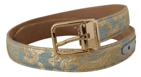 Dolce & Gabbana Blauer Leder-Jacquard Geprägter Gürtel mit goldener Metallschnalle - Image 2