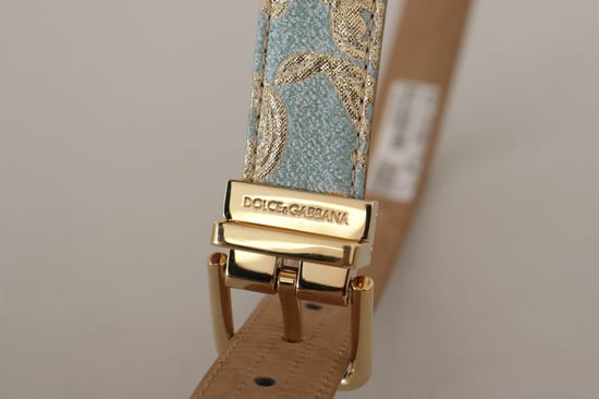 Dolce & Gabbana Blauer Leder-Jacquard Geprägter Gürtel mit goldener Metallschnalle - Image 3