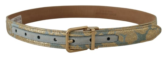 Dolce & Gabbana Blauer Leder-Jacquard Geprägter Gürtel mit goldener Metallschnalle - Image 4
