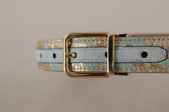 Dolce & Gabbana Blauer Leder-Jacquard Geprägter Gürtel mit goldener Metallschnalle - Image 5