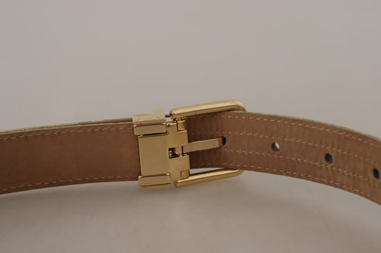 Dolce & Gabbana Blauer Leder-Jacquard Geprägter Gürtel mit goldener Metallschnalle - Image 6