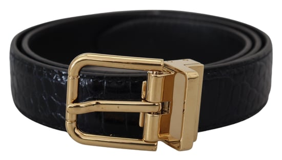 Dolce & Gabbana Schwarzer exotischer Leder-Gürtel mit goldener Metallschnalle - Image 2