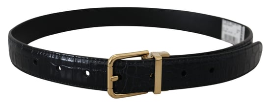 Dolce & Gabbana Schwarzer exotischer Leder-Gürtel mit goldener Metallschnalle - Image 3