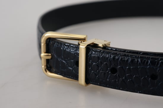 Dolce & Gabbana Schwarzer exotischer Leder-Gürtel mit goldener Metallschnalle - Image 5