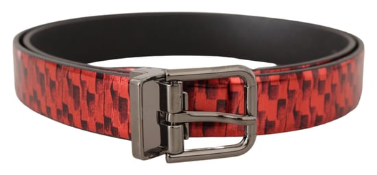 Dolce & Gabbana Rote Fischgrät-Ledergürtel mit grauem Ton und Schnalle - Image 1