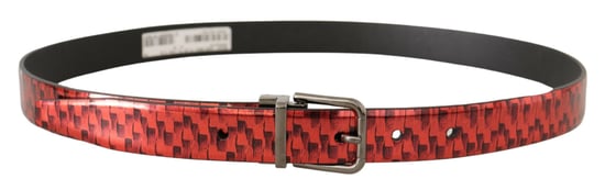 Dolce & Gabbana Rote Fischgrät-Ledergürtel mit grauem Ton und Schnalle - Image 3