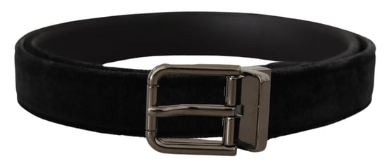 Dolce & Gabbana schwarzes Samt Gürtel mit silberfarbener Logo-Metallschnalle - Image 1