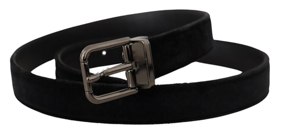 Dolce & Gabbana schwarzes Samt Gürtel mit silberfarbener Logo-Metallschnalle - Image 2