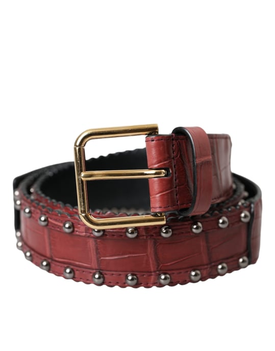 Dolce & Gabbana Brauner Alligatorleder-Gürtel mit Nieten und Metallverschluss - Image 1