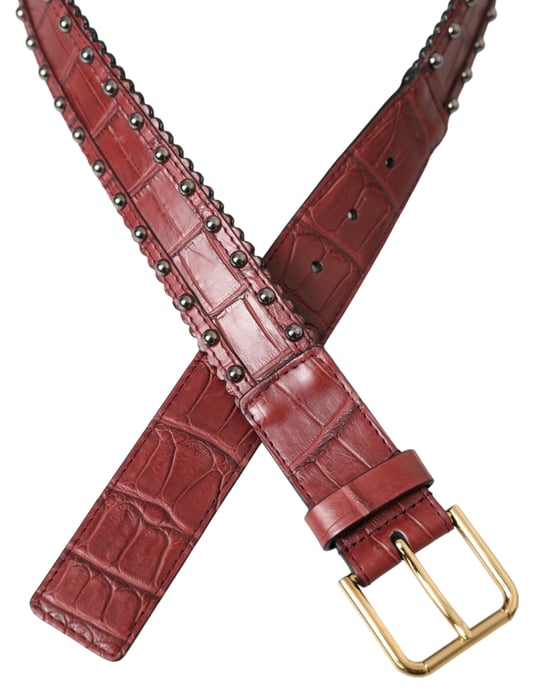Dolce & Gabbana Brauner Alligatorleder-Gürtel mit Nieten und Metallverschluss - Image 4