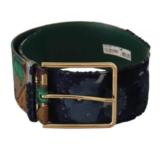 Dolce & Gabbana Grüner Jacquard Bestickter Leder Gürtel mit Goldmetall - Image 1
