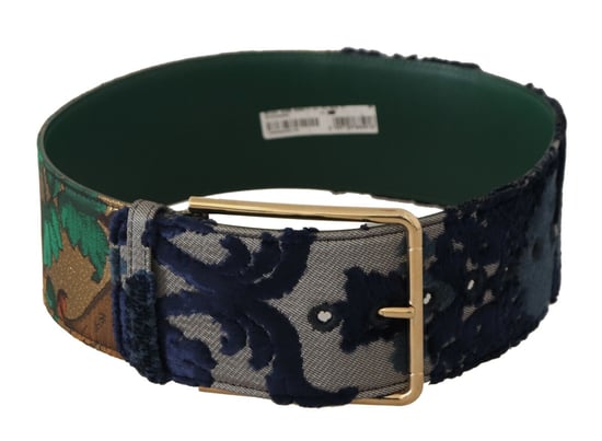Dolce & Gabbana Grüner Jacquard Bestickter Leder Gürtel mit Goldmetall - Image 2