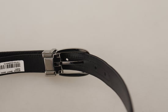Dolce & Gabbana schwarzer Kalbsledergürtel mit silberner Logo-Metallspange - Image 4