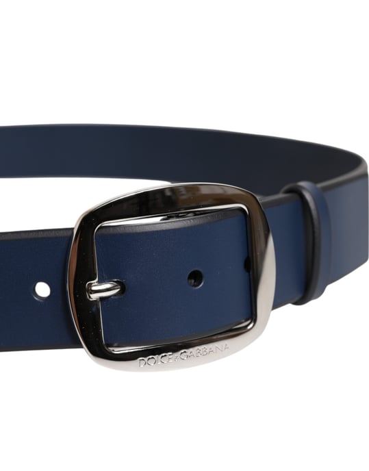 Dolce & Gabbana Blauer Kalbleder Gürtel mit klassischer Metall-Schnalle - Image 4
