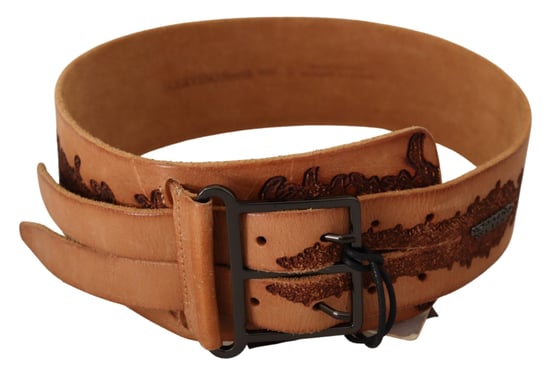 Scervino Street Braun Echtleder Gürtel mit schwarzer Logo-Schnalle - Image 3