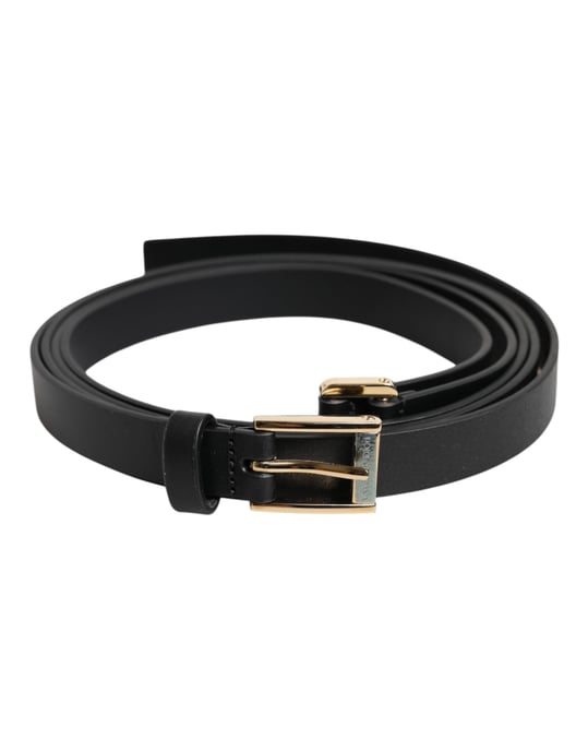 Dolce & Gabbana Schwarzer Klassischer Gürtel mit Goldfarbenem Metall-Logo-Schnalle - Image 1