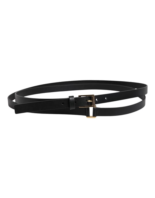 Dolce & Gabbana Schwarzer Klassischer Gürtel mit Goldfarbenem Metall-Logo-Schnalle - Image 3
