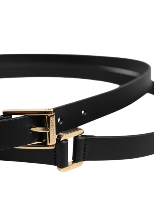 Dolce & Gabbana Schwarzer Klassischer Gürtel mit Goldfarbenem Metall-Logo-Schnalle - Image 4