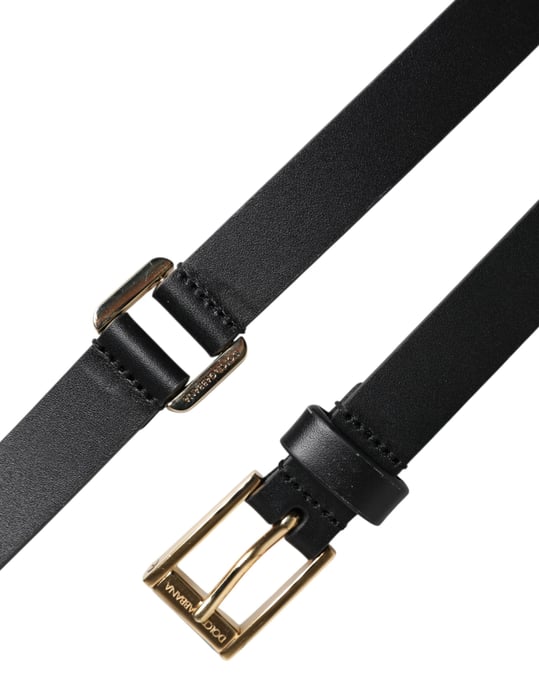 Dolce & Gabbana Schwarzer Klassischer Gürtel mit Goldfarbenem Metall-Logo-Schnalle - Image 6