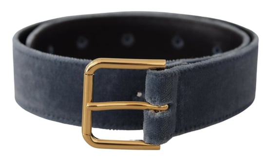 Dolce & Gabbana Marineblaues Samt-Gold-Metall-Logo-Gürtel mit Schnalle - Image 1