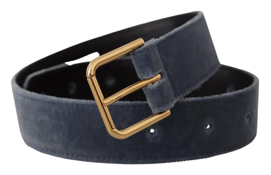 Dolce & Gabbana Marineblaues Samt-Gold-Metall-Logo-Gürtel mit Schnalle - Image 2