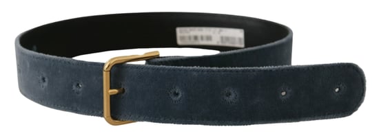Dolce & Gabbana Marineblaues Samt-Gold-Metall-Logo-Gürtel mit Schnalle - Image 3
