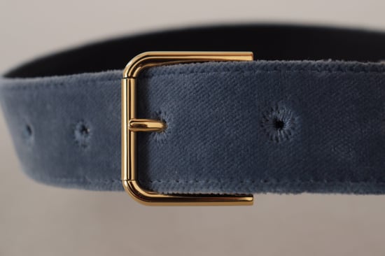 Dolce & Gabbana Marineblaues Samt-Gold-Metall-Logo-Gürtel mit Schnalle - Image 4