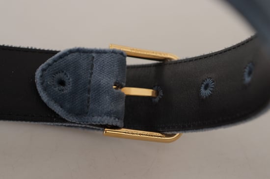 Dolce & Gabbana Marineblaues Samt-Gold-Metall-Logo-Gürtel mit Schnalle - Image 5