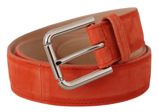 Dolce & Gabbana Orange Leder Wildleder Gürtel mit Silberner Logo Metall Schnalle - Image 2