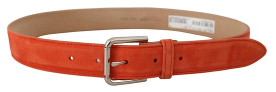 Dolce & Gabbana Orange Leder Wildleder Gürtel mit Silberner Logo Metall Schnalle - Image 3