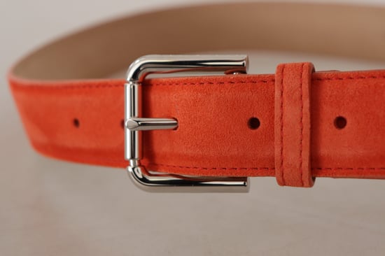 Dolce & Gabbana Orange Leder Wildleder Gürtel mit Silberner Logo Metall Schnalle - Image 4