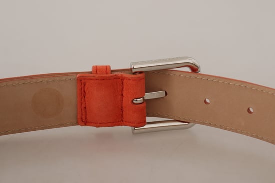 Dolce & Gabbana Orange Leder Wildleder Gürtel mit Silberner Logo Metall Schnalle - Image 6