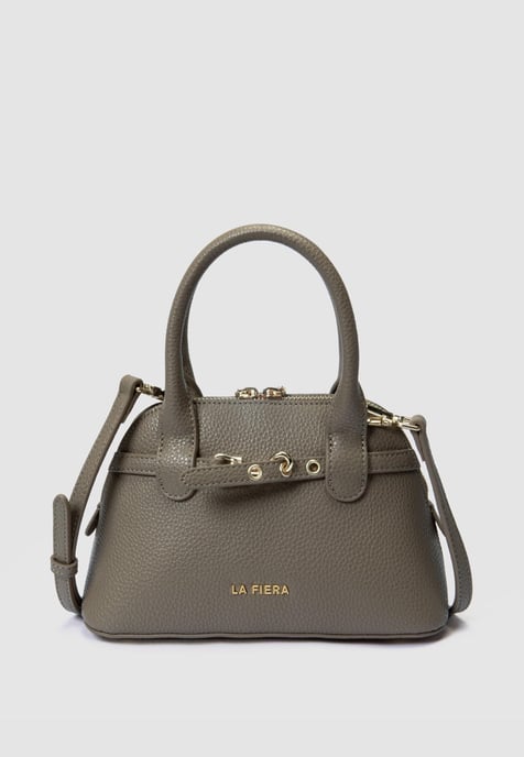 LA FIERA Mini-Henkeltasche mit genarbter Oberfläche in Taupe-Grau - Image 2