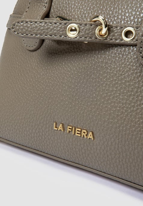 LA FIERA Mini-Henkeltasche mit genarbter Oberfläche in Taupe-Grau - Image 4