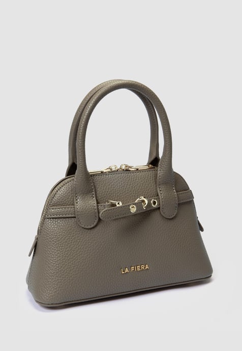 LA FIERA Mini-Henkeltasche mit genarbter Oberfläche in Taupe-Grau - Image 5