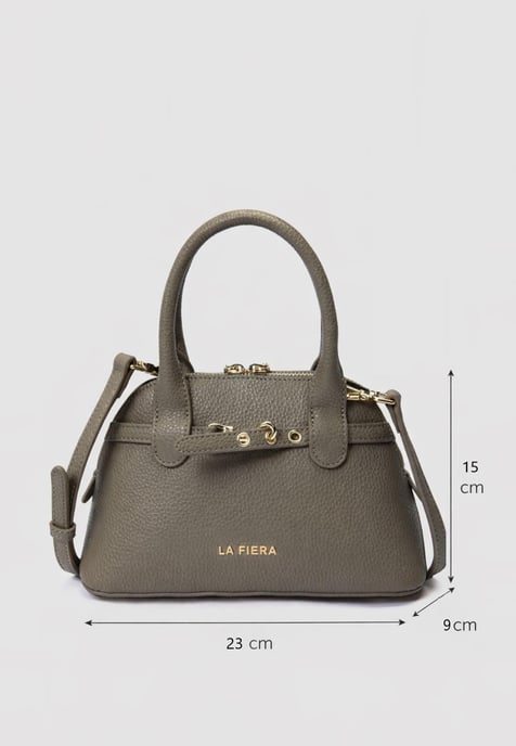 LA FIERA Mini-Henkeltasche mit genarbter Oberfläche in Taupe-Grau - Image 6