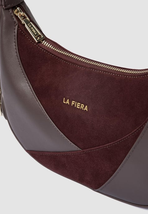LA FIERA Zwei-Farben Schultertasche in Braun und Bordeaux - Image 4