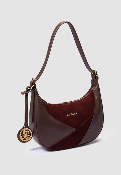 LA FIERA Zwei-Farben Schultertasche in Braun und Bordeaux - Image 5