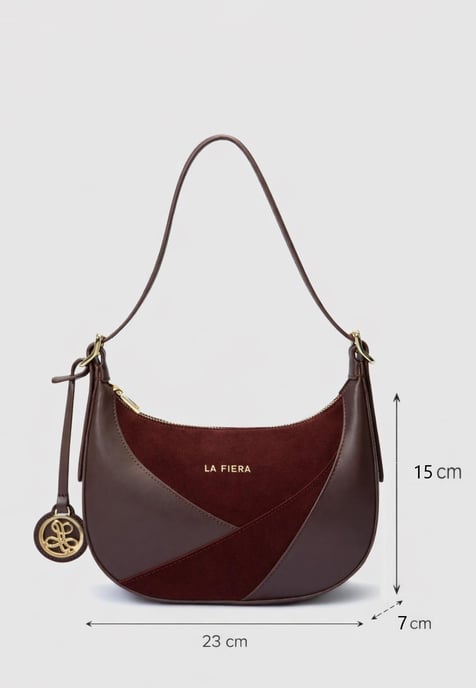 LA FIERA Zwei-Farben Schultertasche in Braun und Bordeaux - Image 6