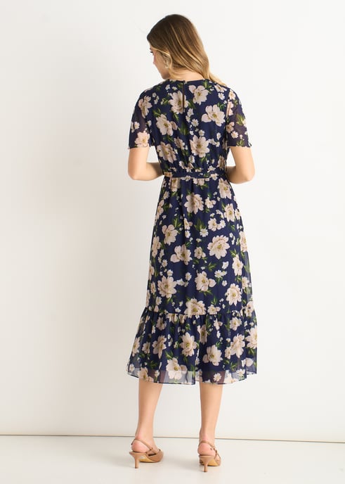 Marineblaues Midikleid mit Blumendruck und Schlaghose - Image 4