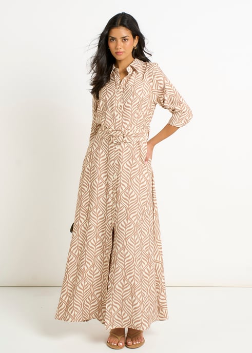 Beigefarbenes Maxikleid mit Gürtel - Image 1