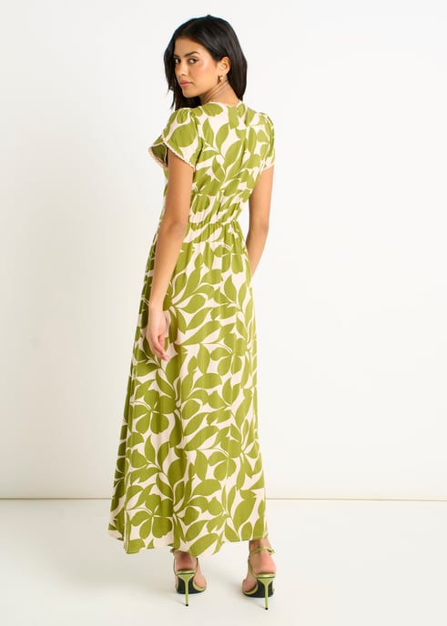 Grünes Maxikleid mit Blumenmuster und elastischer Taille - Image 4